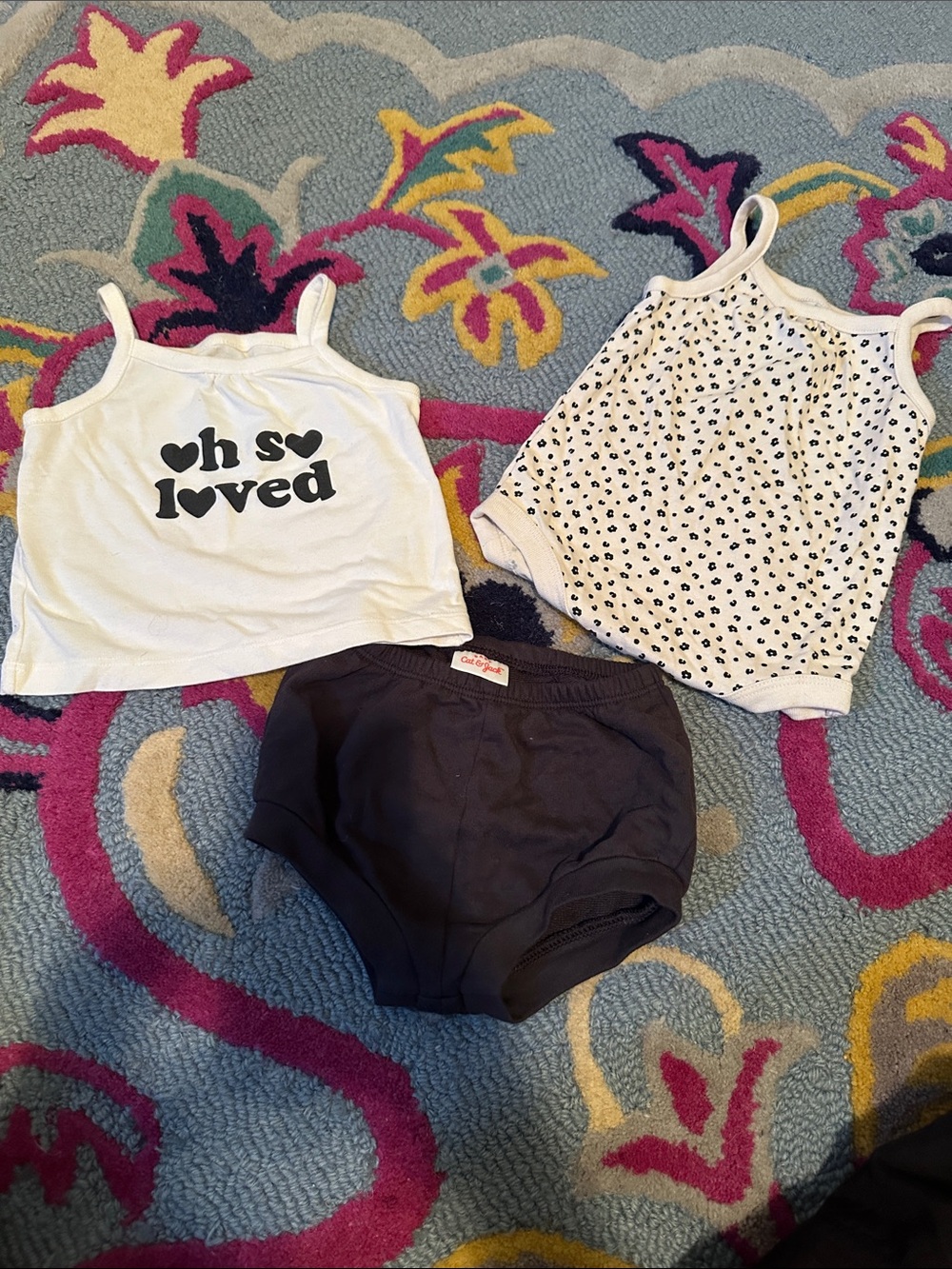 Baby Tank Tops & Gray Bloomers Set - White & Navy Hearts